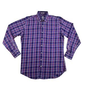Peter Millar blue plaid button up/down shirt, size Medium